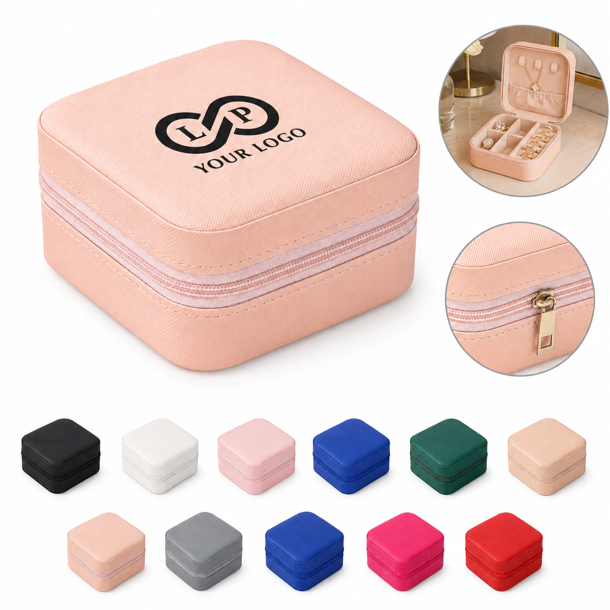 Fashion Mini Ring Necklace Jewelry Storage Box with Zipper