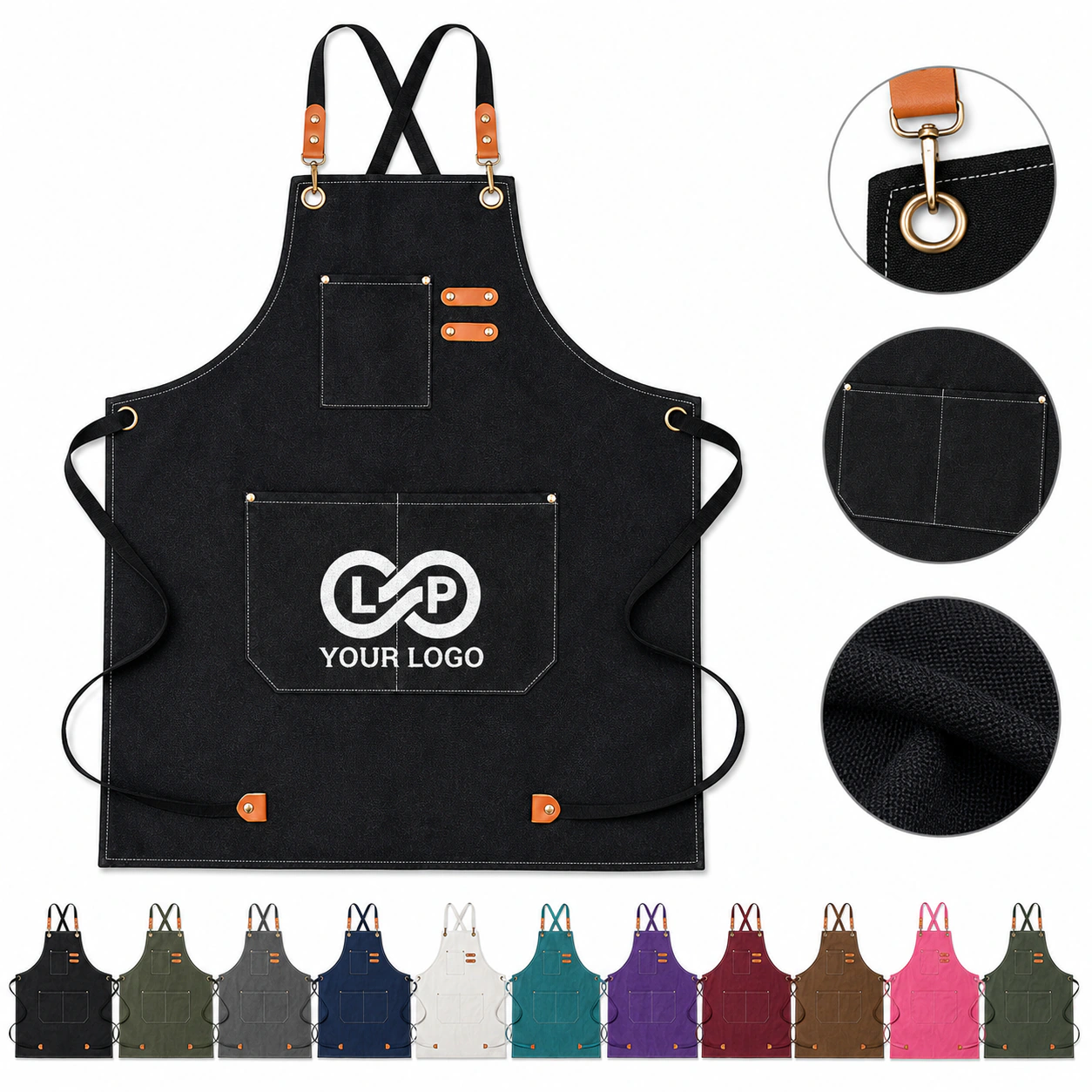 Oil-proof Canvas Apron Kitchen Gardening Coffee Shop with Pockets