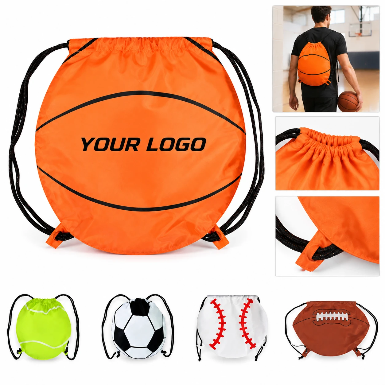 Sports Drawstring Backpack - Waterproof Polyester