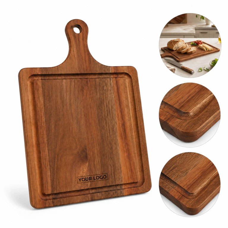 Wooden Cutting Board with Handle, Juice Grooves and Charcuterie