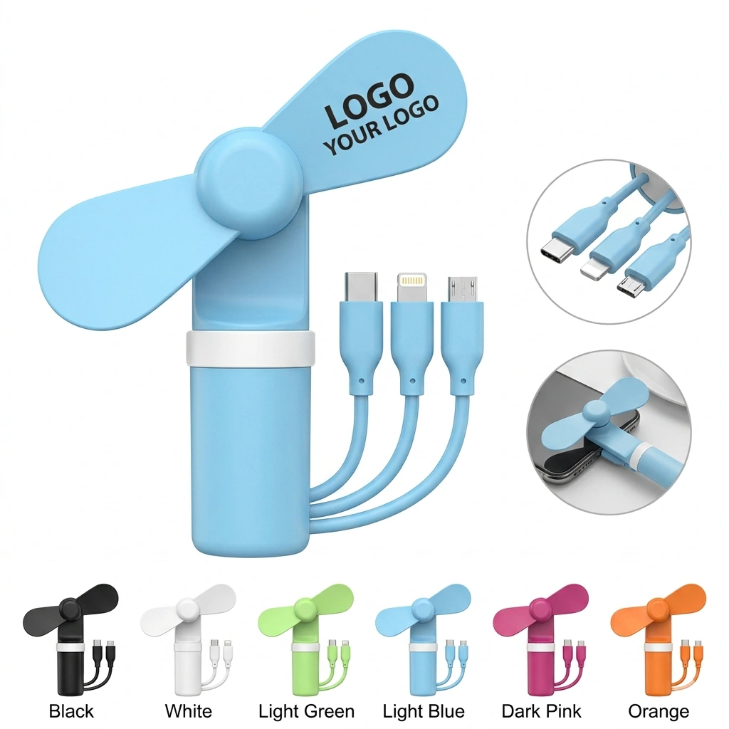 Portable Mini Rechargeable Phone Fan with 3 Charging Ports