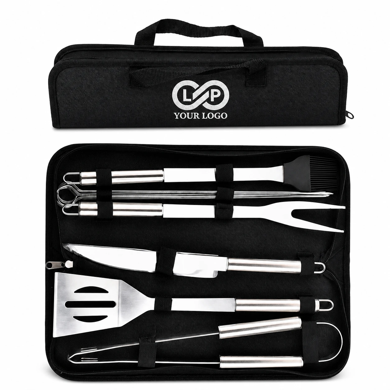 9-Piece Stainless Steel BBQ Grill Tool Set with Portable Cloth Bag