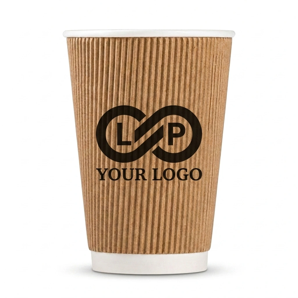 12 oz Ripple Kraft Paper BPA Free Disposable Coffee Cups with Lids Party