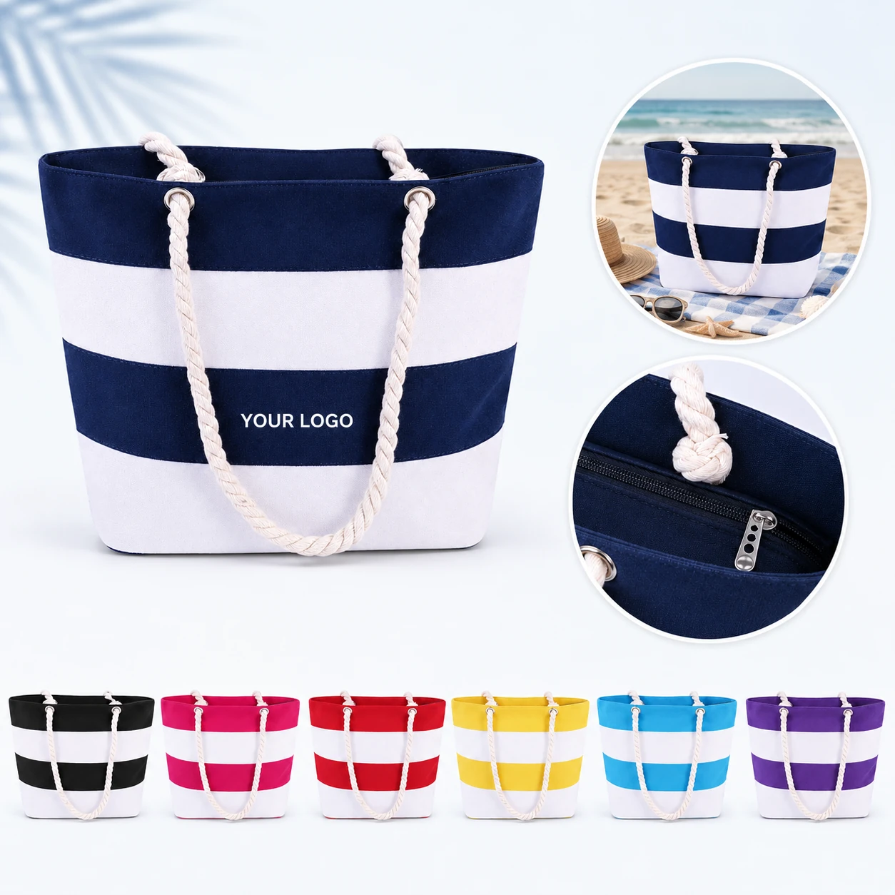 Large Blue Water Resistant Beach Travel Shoulder Tote Bag