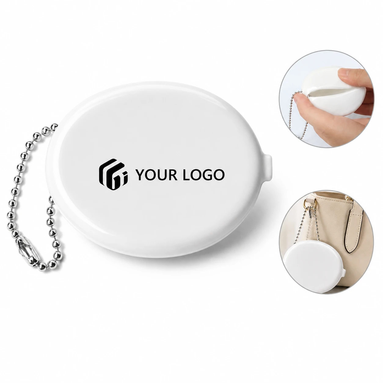 Multi Purpose Travel Shopping Oval PVC Coin Purse with Chain