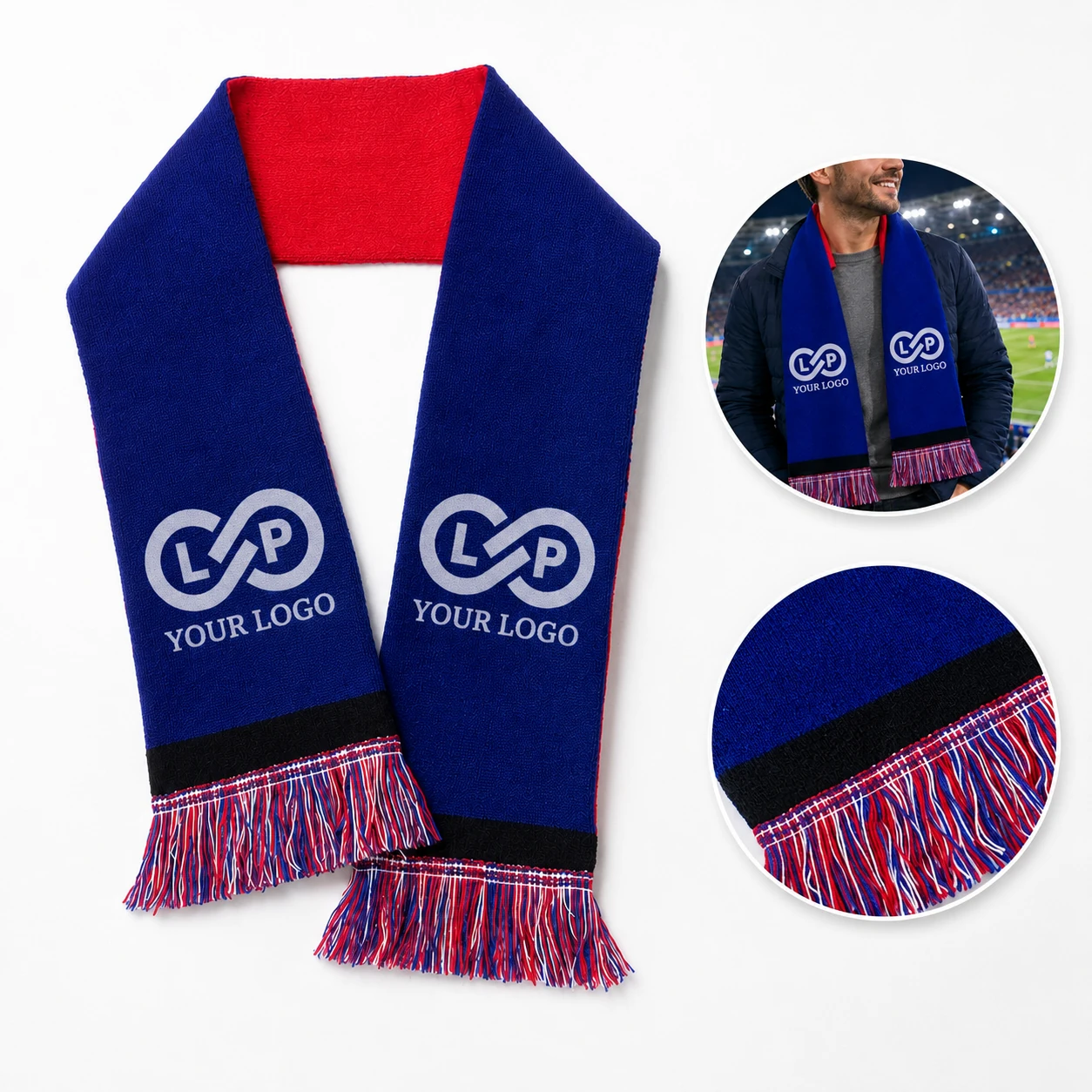 Acrylic knit unisex soccer club fan scarf with customizable patterns