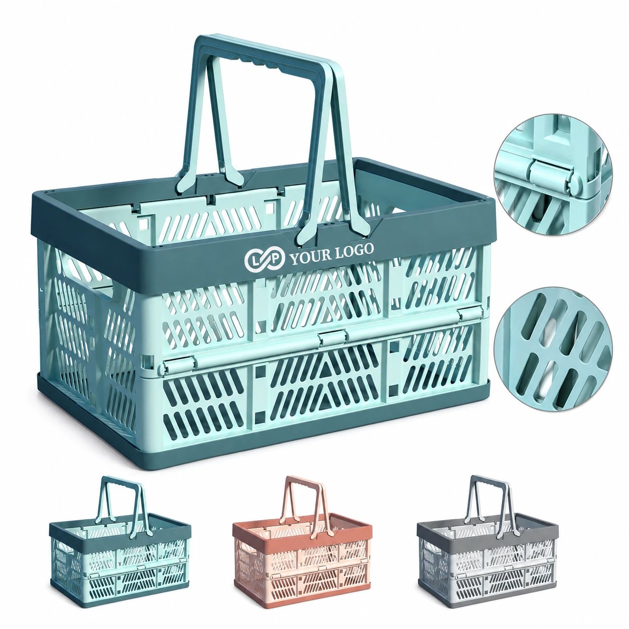 Foldable Portable Picnic Basket w/ Stackable Storage for Shopping