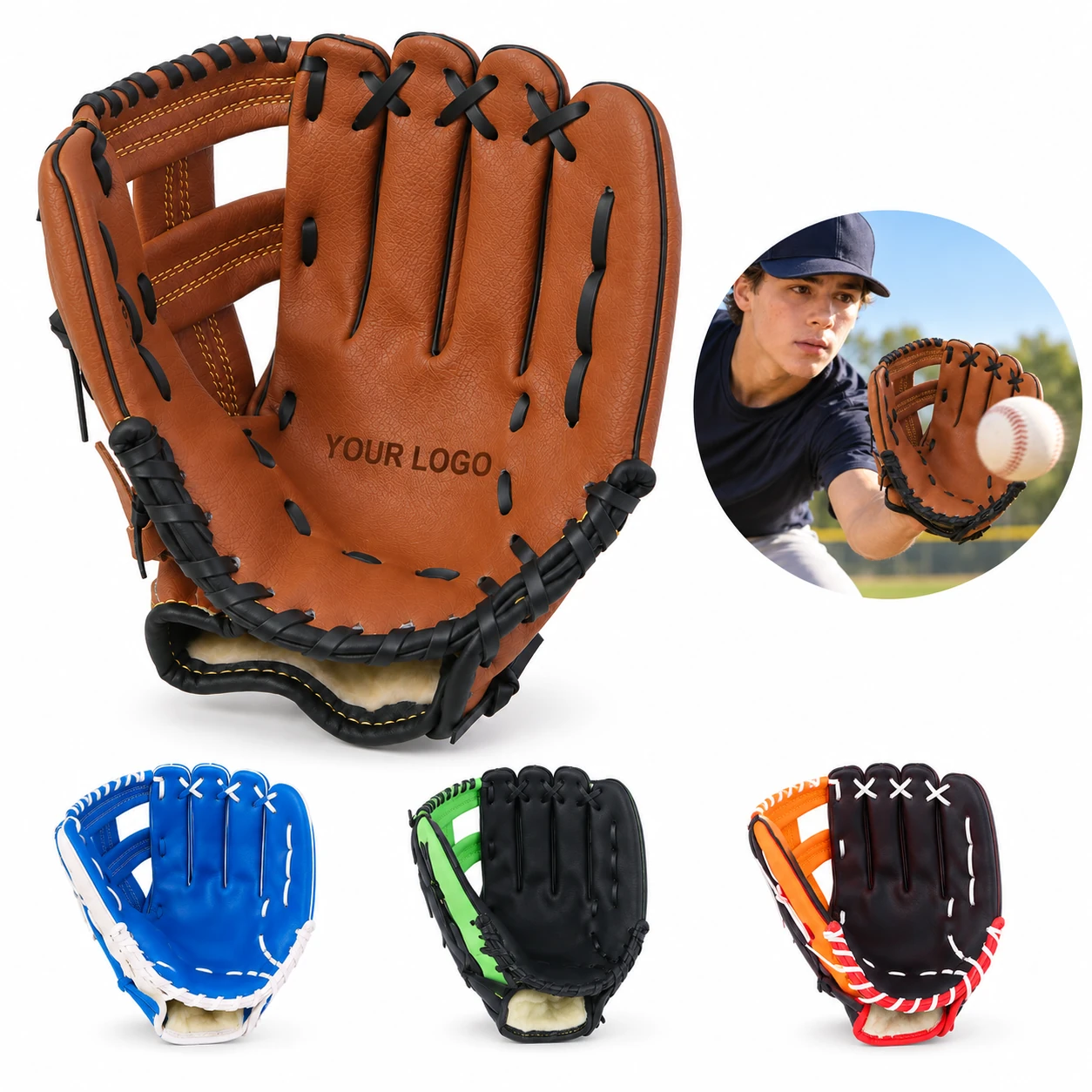 Soft Durable Adjustable Leather Baseball Training Gloves