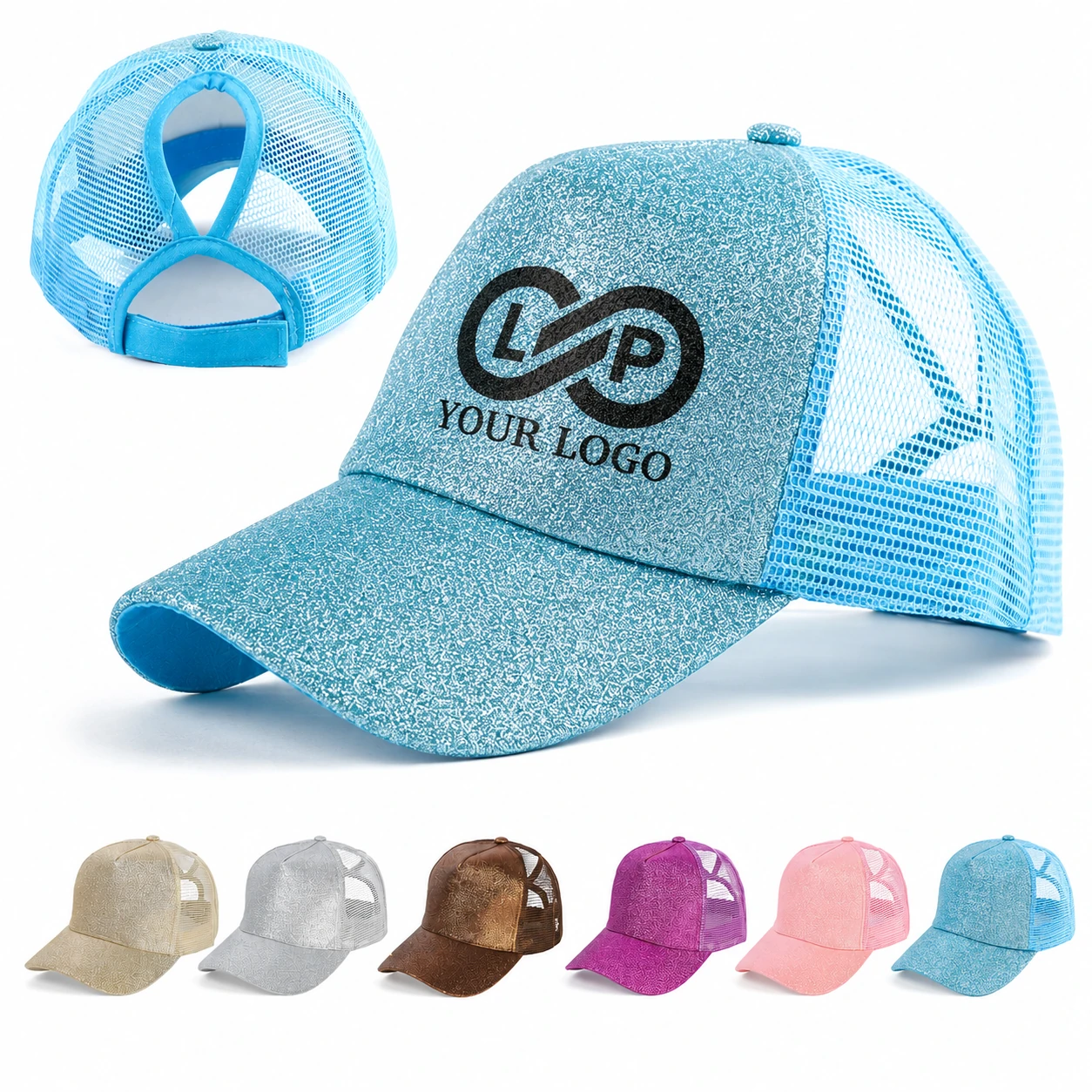 Custom Super Bowl Glitter Ponytail Hat Baseball Visor Cap