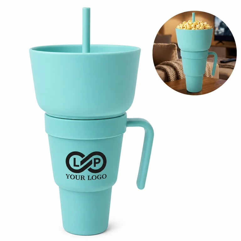 Color Changing Silicone Snack and Drink Cup with Popcorn Compartment