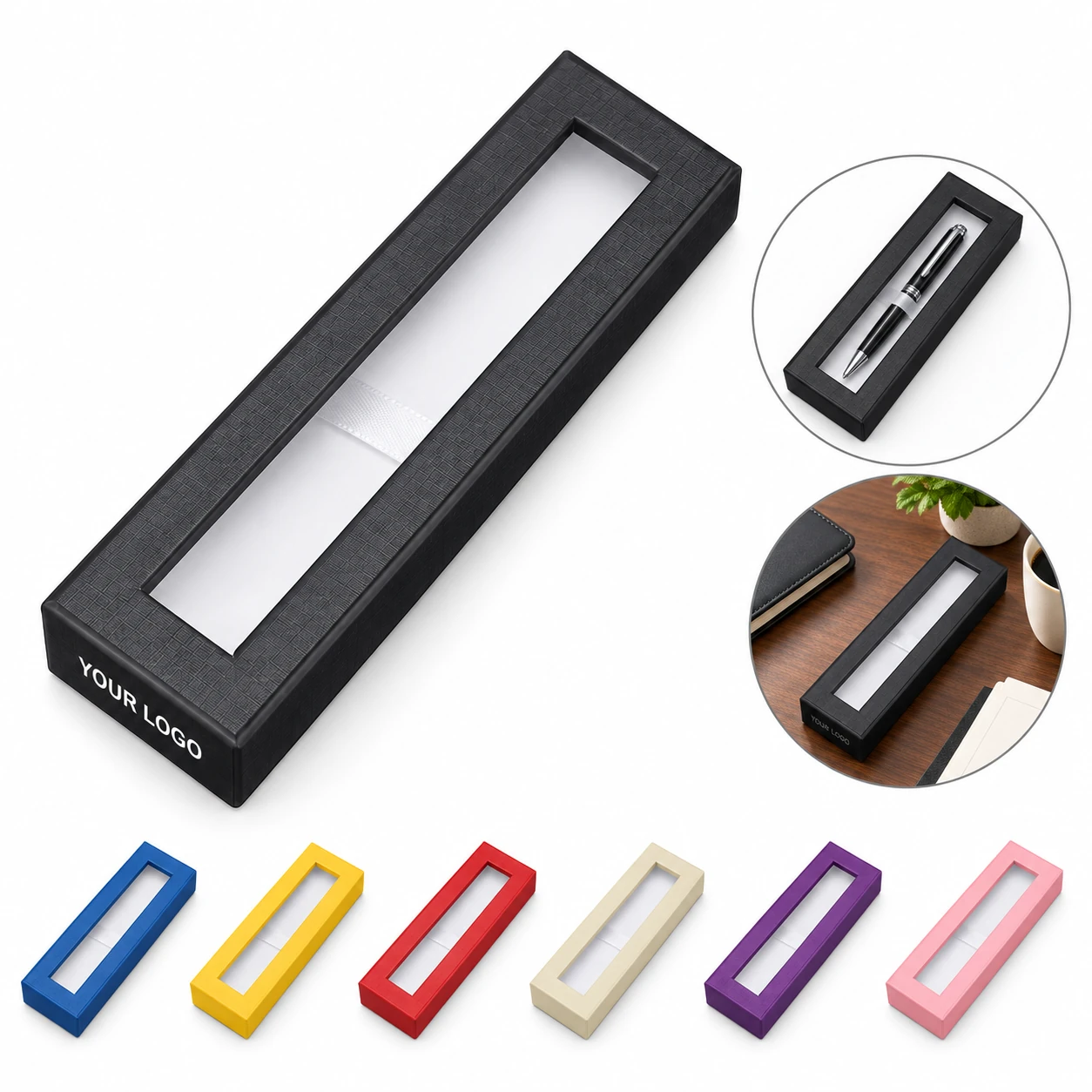 Office Supplies Pen Gift Box with Clear Lid, Sturdy Paper Material