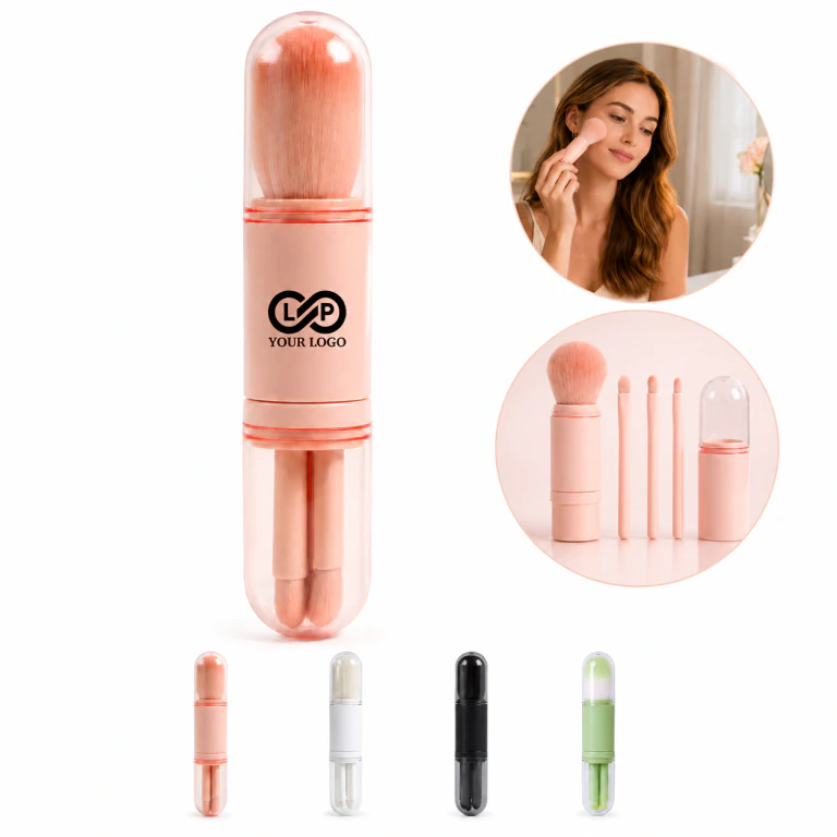 4 In 1 Retractable Portable Travel Makeup Brushes Set with Case