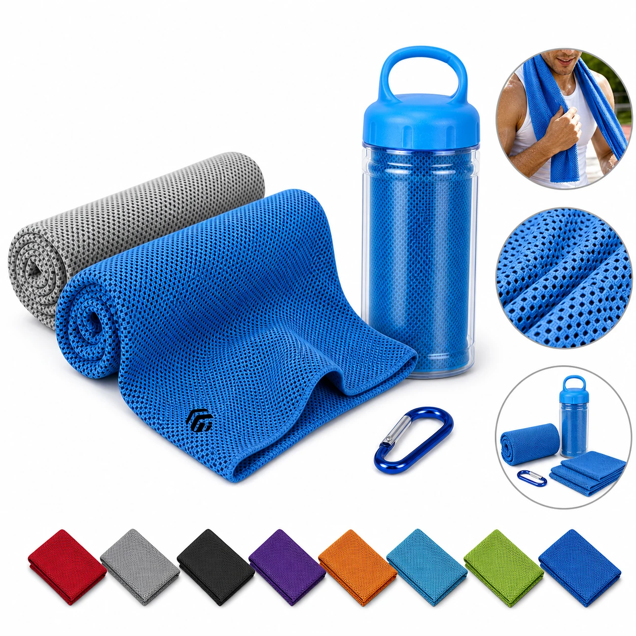 Breathable Cooling Towel with Hyper-evaporative Mesh & Wide-mouth Bottle