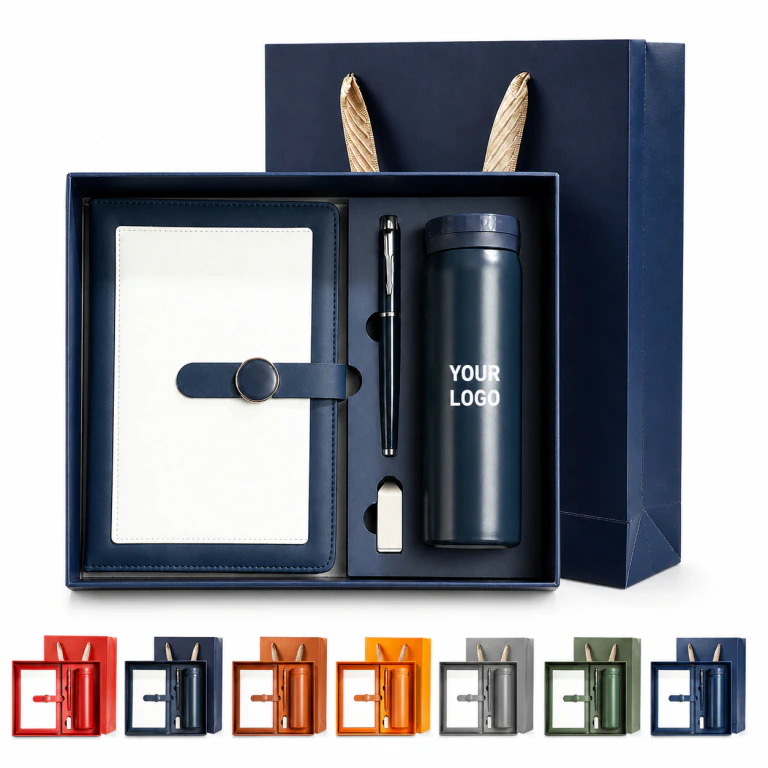 Branded Office Gift Set with Thermos Cup, Pen, USB Flash Drive & Notebook