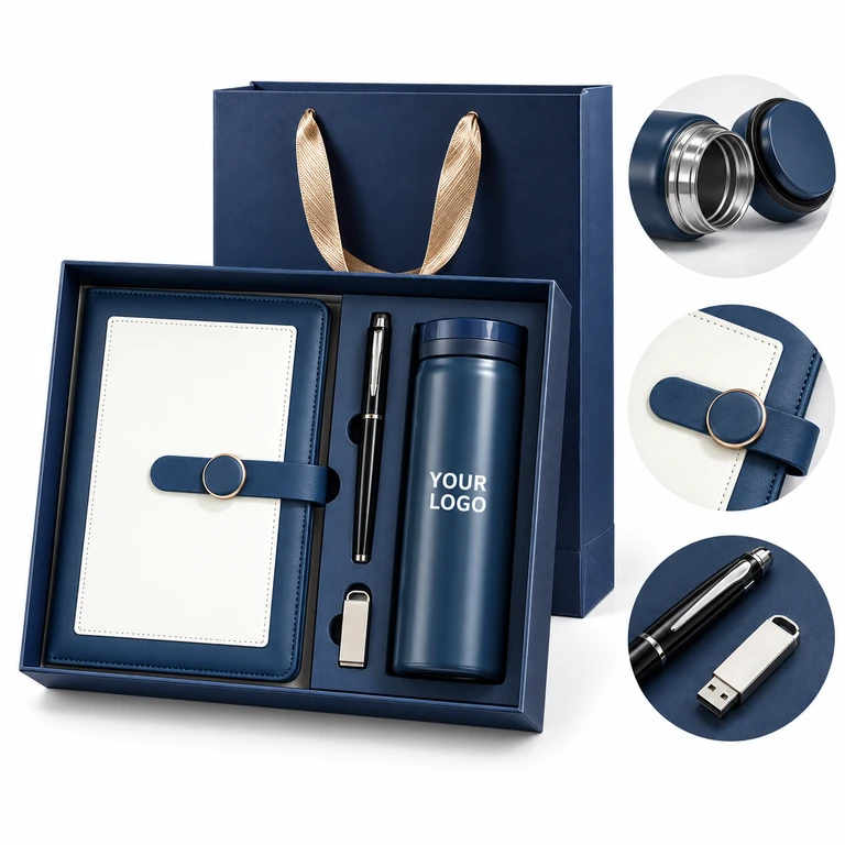 Branded Office Gift Set with Thermos Cup, Pen, USB Flash Drive & Notebook