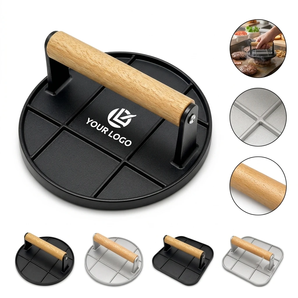 Kitchen Meat Press with Wooden Handle for Grill and Griddle