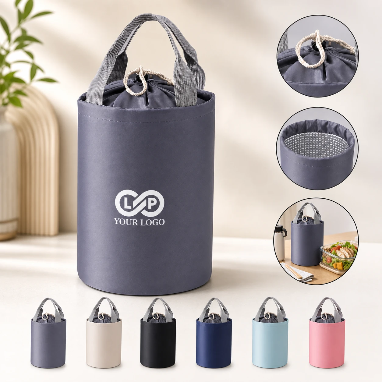 Large Capacity Leakproof Round Insulation Oxford Cloth Lunch Bag
