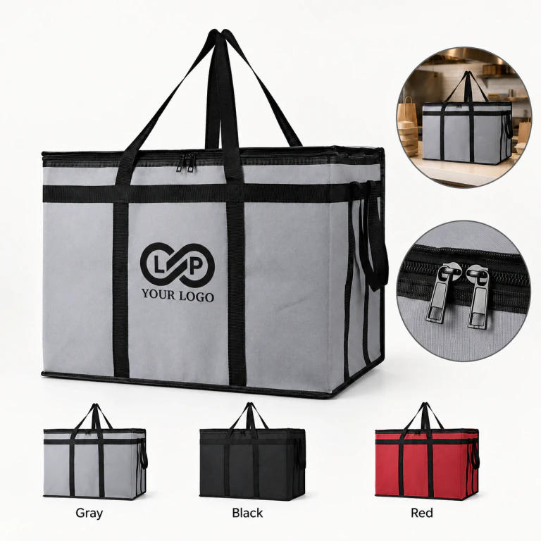 Large Insulated Cooler Bag with Zippered Closure for Food Delivery