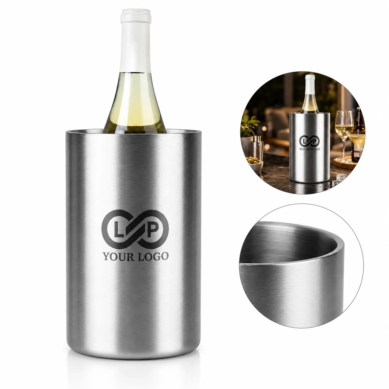 Double-Layer Beer Wine Chiller Stainless Steel Ice Bucket