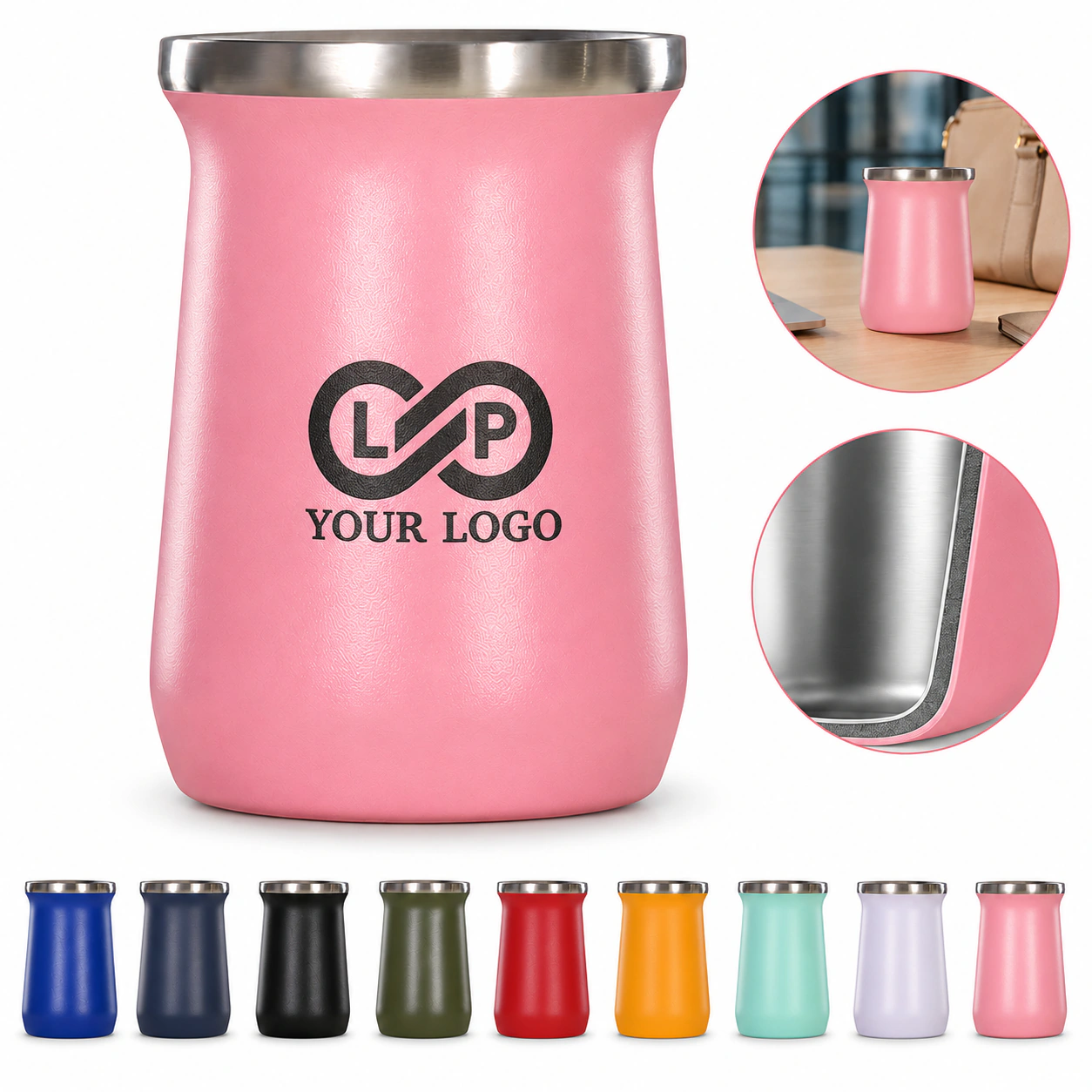 8 oz Reusable Travel Stainless Steel Insulated Coffee Cup with Lid