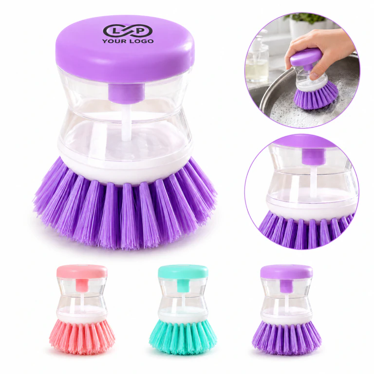 Hydraulic Kitchen Washing Brush with Soap Dispenser and Grip