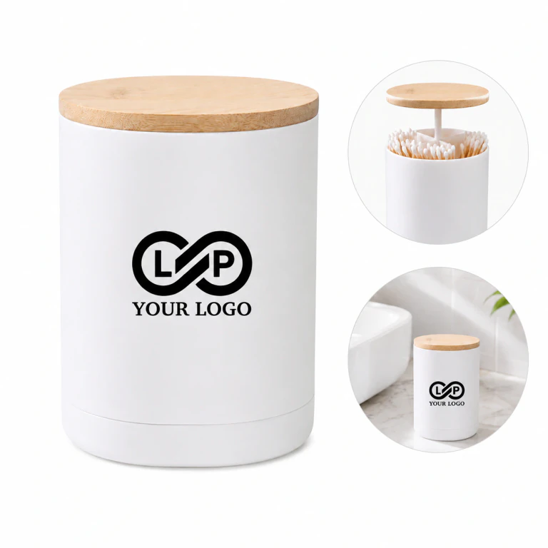 Creative ABS Bamboo Pop-Up Floss Holder Cotton Swabs Dispenser with Lid