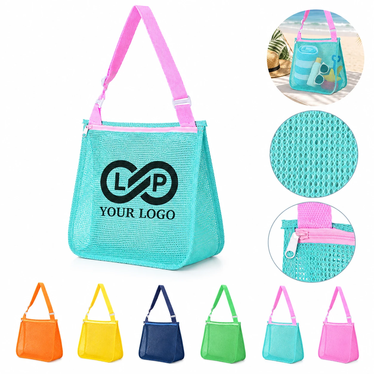 Colorful Foldable Nylon Mesh Beach Storage Tote Bag