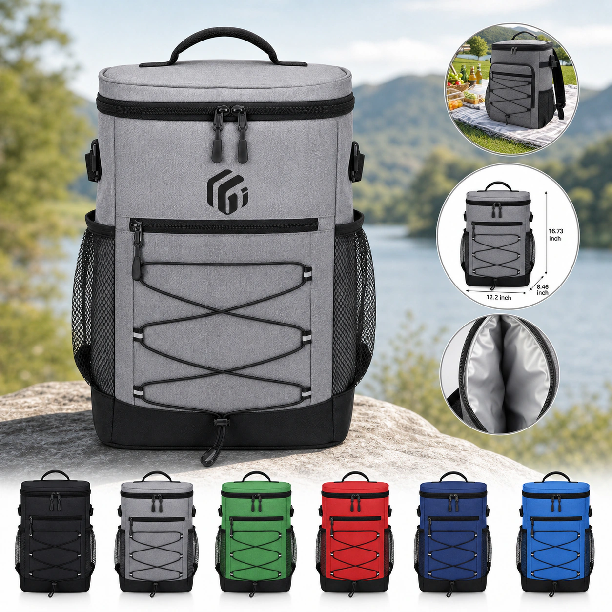 Oxford Cloth Insulated Backpack Cooler 20L Waterproof 15-Hour Cold