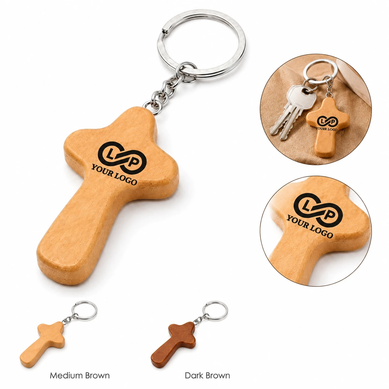 Multipurpose Durable Wooden Crafts Baptism Cross Key Chains