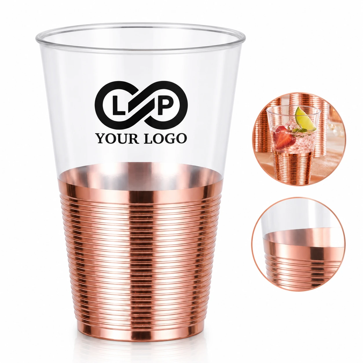 9oz Clear Wedding Party Cocktail Silver Gold Rimmed Plastic Cup
