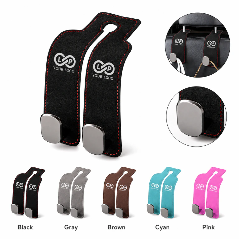 Car Rear Seat Headrest Double Hooks - Zinc Alloy PU Leather 40lb Capacity