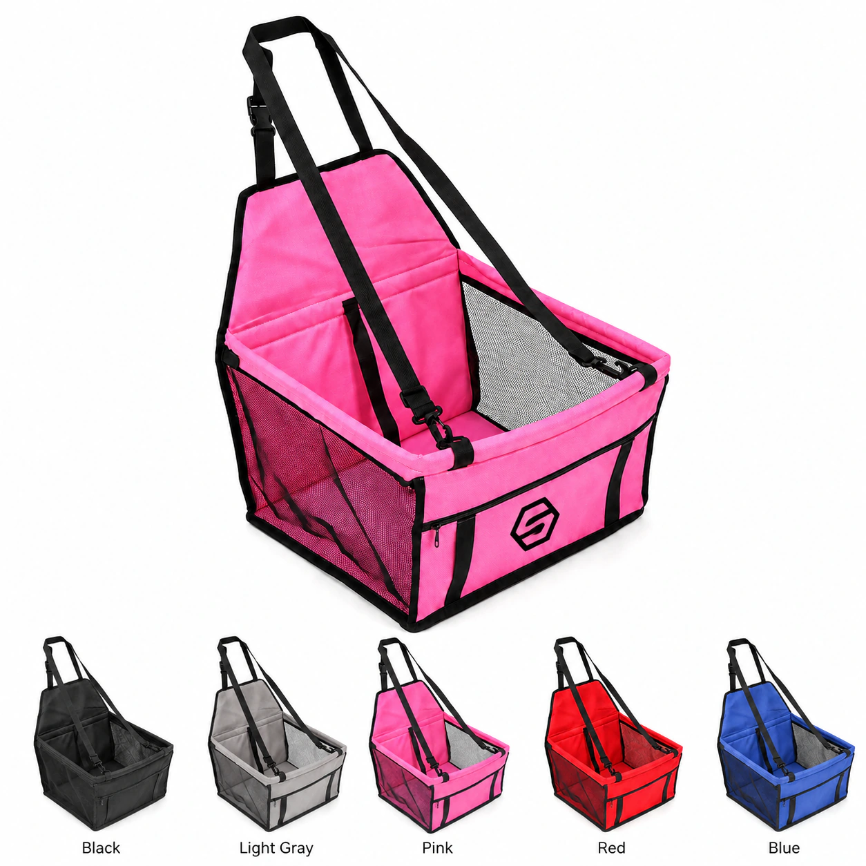 Foldable Travel Dog Car Booster Seat for Small Medium Dogs Cats 5-15 Lbs