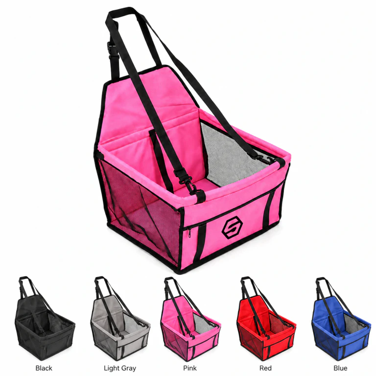 Foldable Travel Dog Car Booster Seat for Small Medium Dogs Cats 5-15 Lbs
