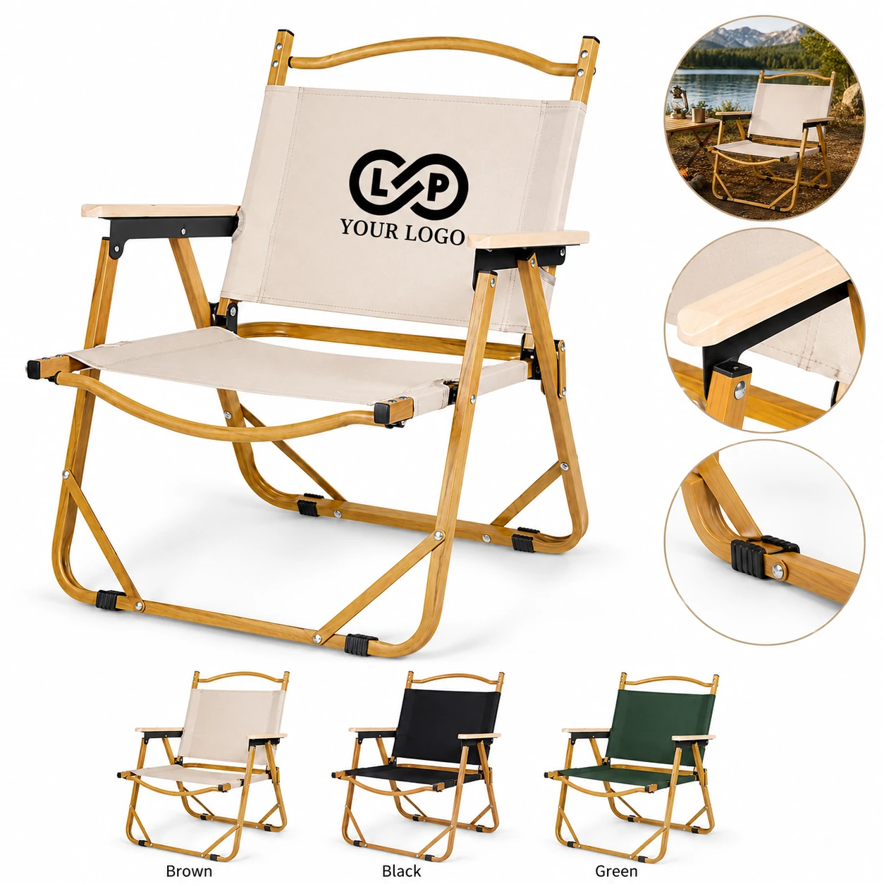 Lightweight Wood Grain Camping Folding Chair with Net Bag
