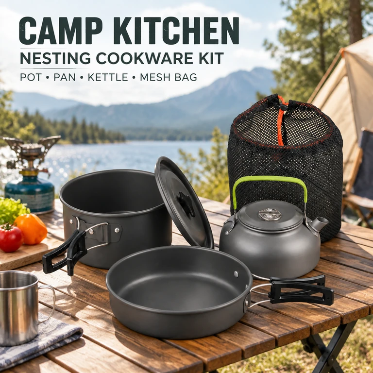 Portable Collapsible Outdoor Camping Pot Pan Cookware Kit