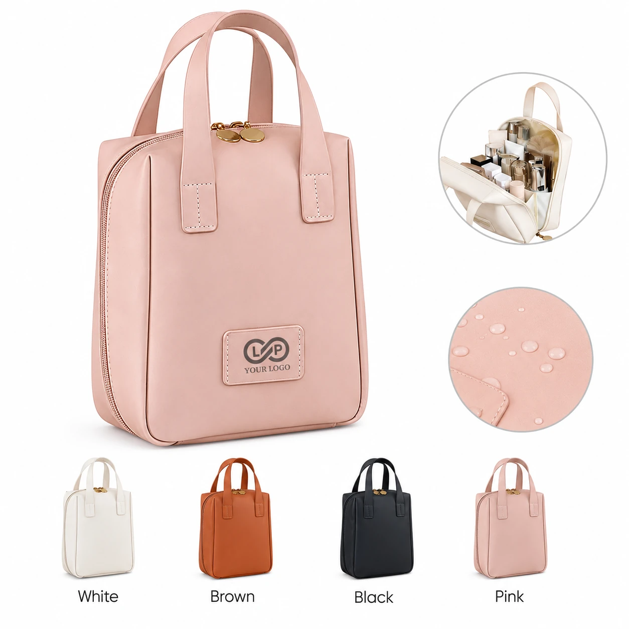 Large Portable Travel Toiletry Makeup Bag with Handle and PU Leather