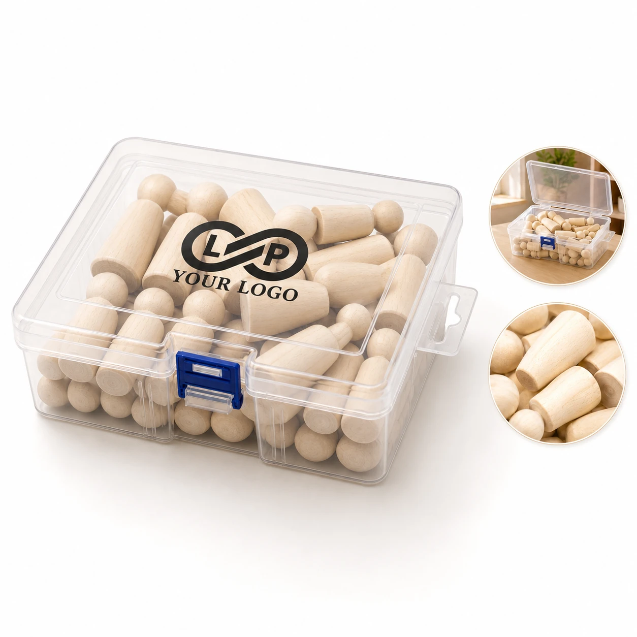 50Pcs Unfinished DIY Wooden Peg Dolls with Storage Case