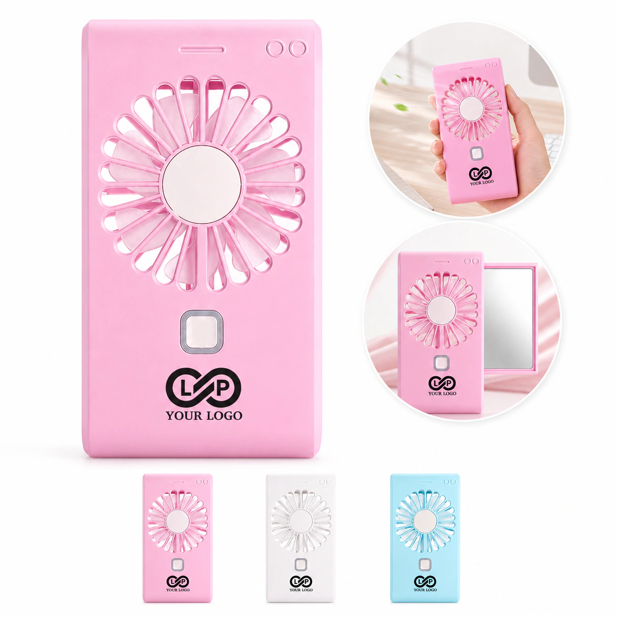 2 in 1 Mini Travel Office Handheld Fan with Makeup Mirror