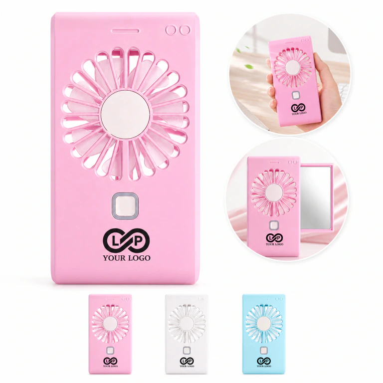 2 in 1 Mini Travel Office Handheld Fan with Makeup Mirror