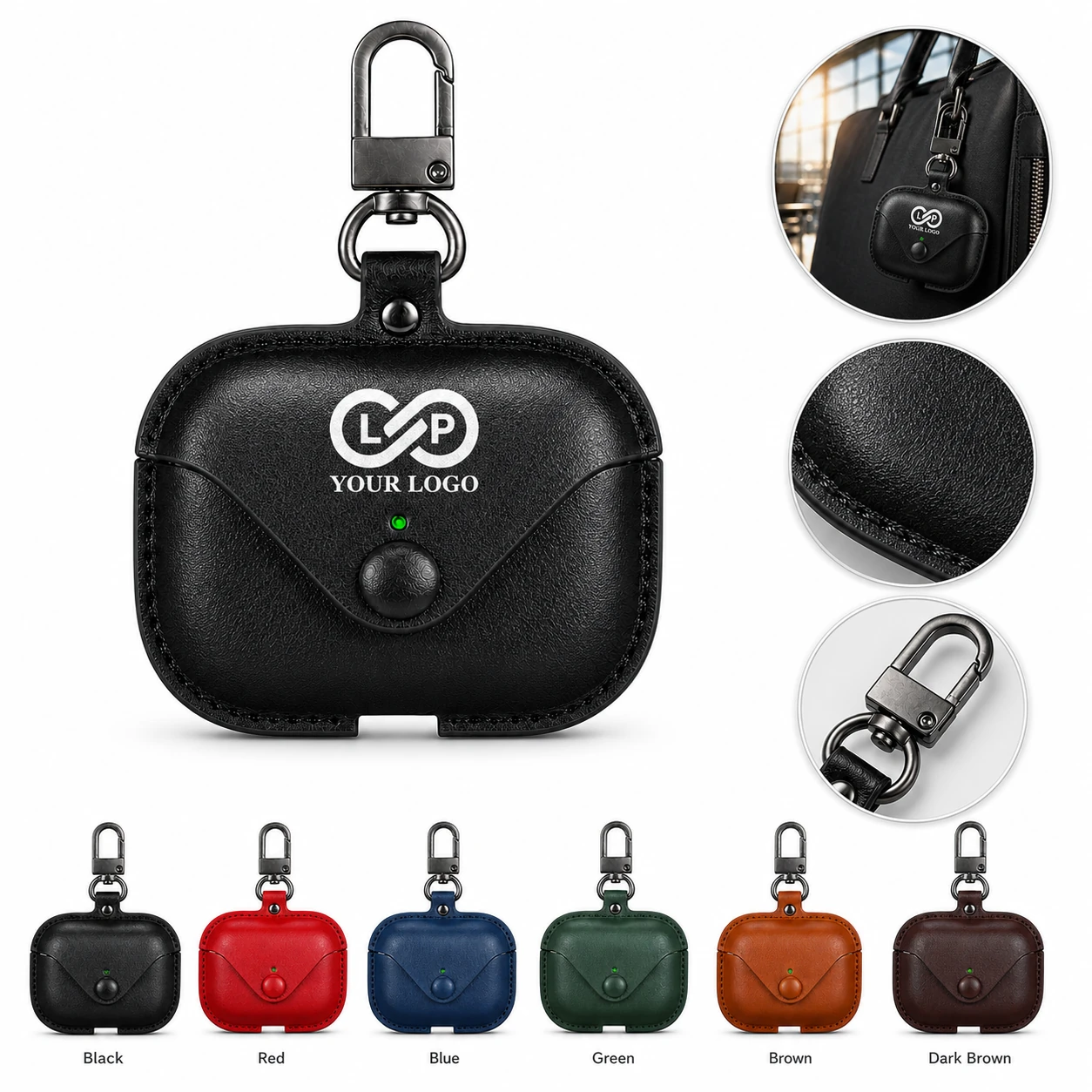 Slim Business Casual Travel Leather Earphone Case with Keychain