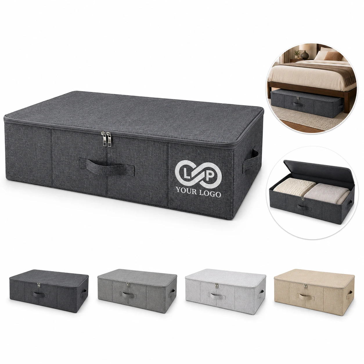 Foldable Underbed Storage Bag with Zipper for Clothes Blankets