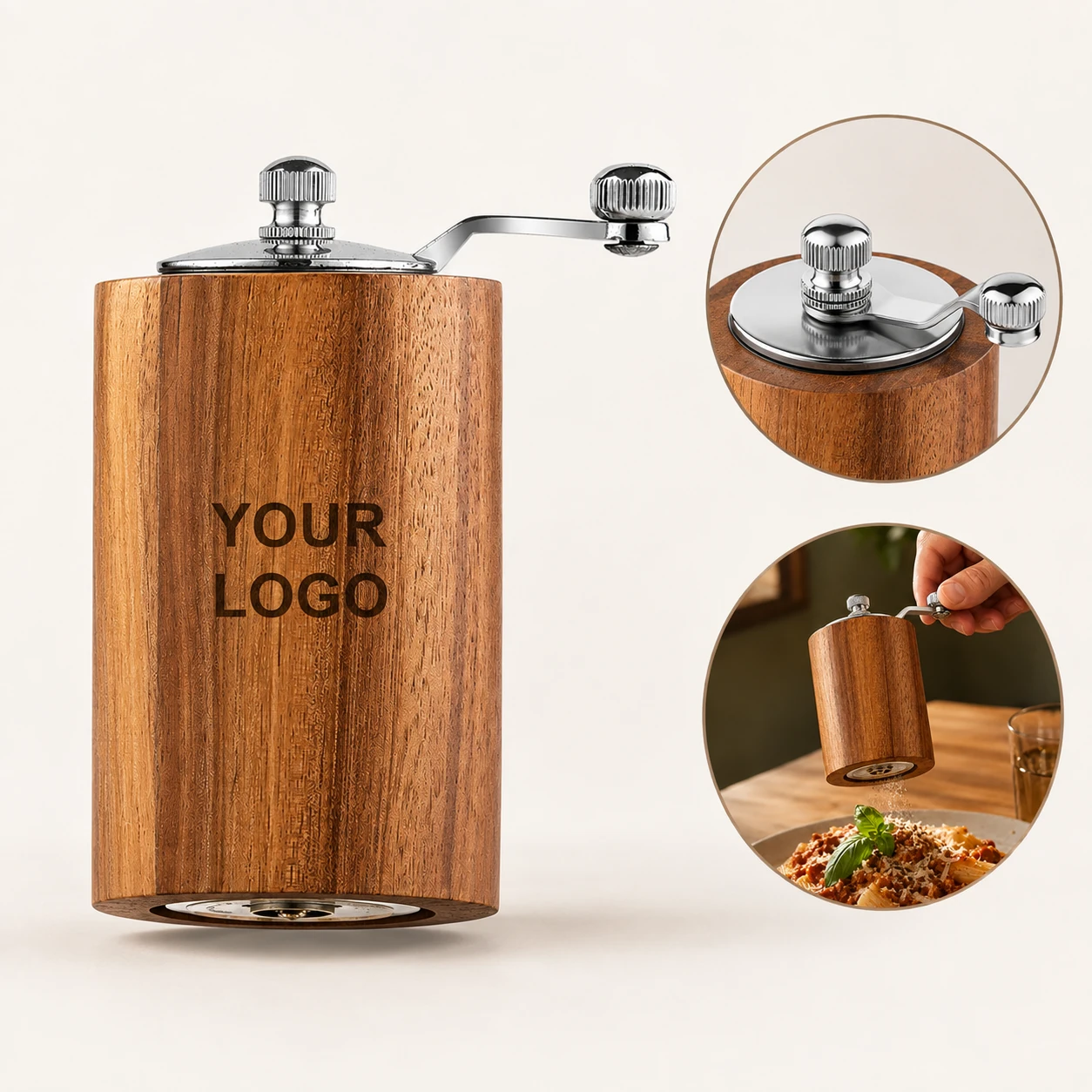 Solid Wood Manual Pepper Grinder with Adjustable Ceramic Core