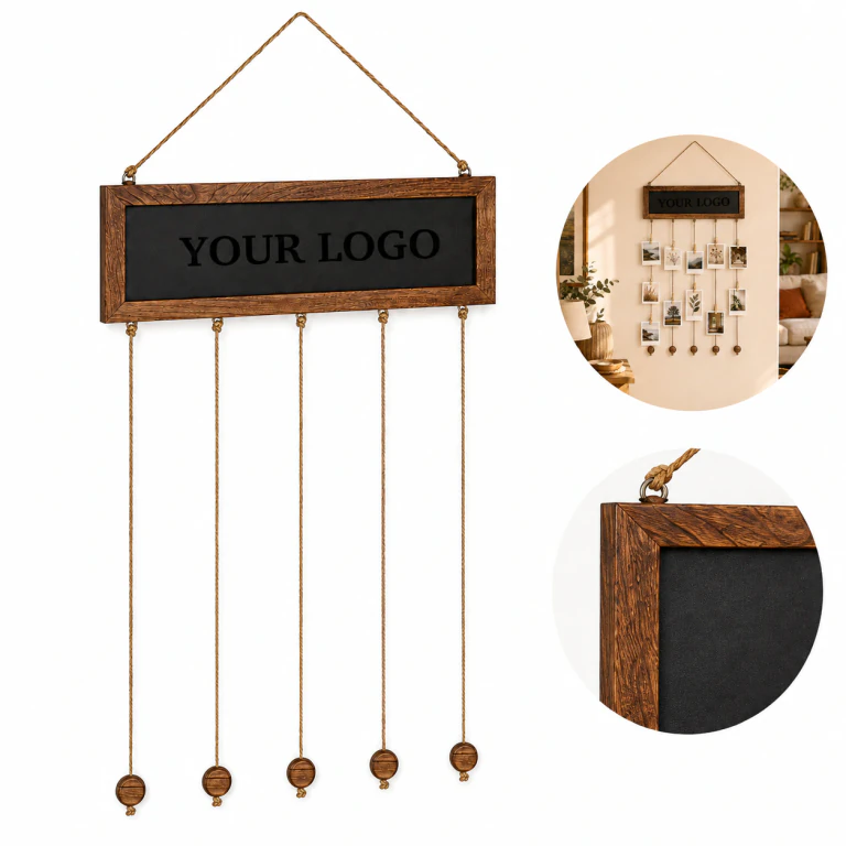 Wood Hanging Photo Frame with 30 Clips, 3 Chalks, 4 Magnets - Collage Wall Decor Chalkboard