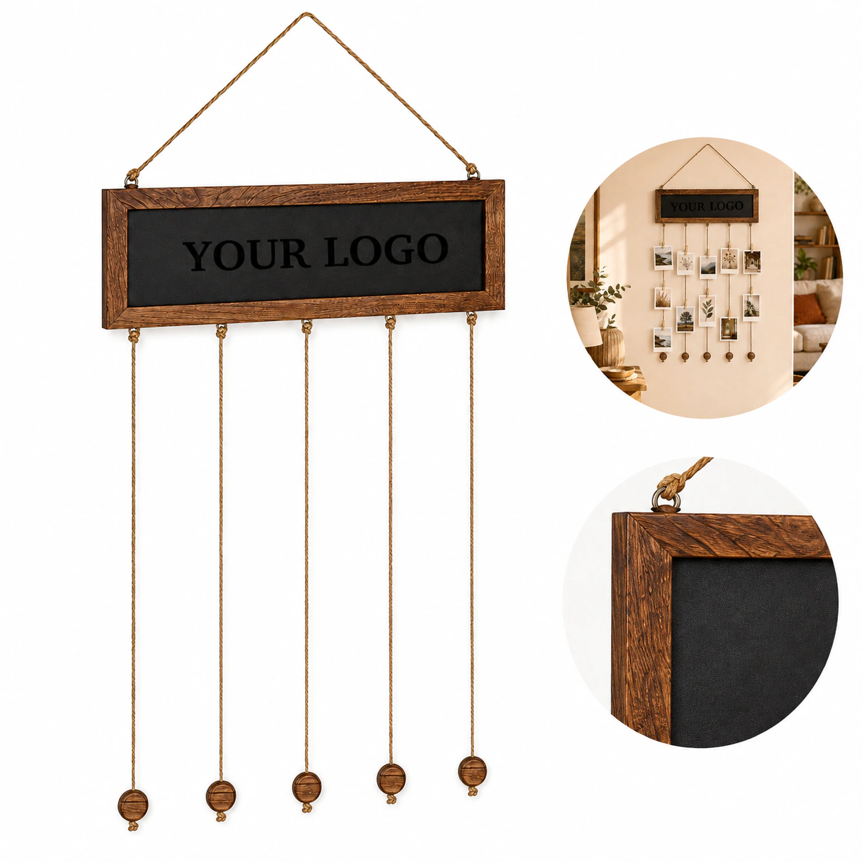 Wood Hanging Photo Frame with 30 Clips, 3 Chalks, 4 Magnets - Collage Wall Decor Chalkboard