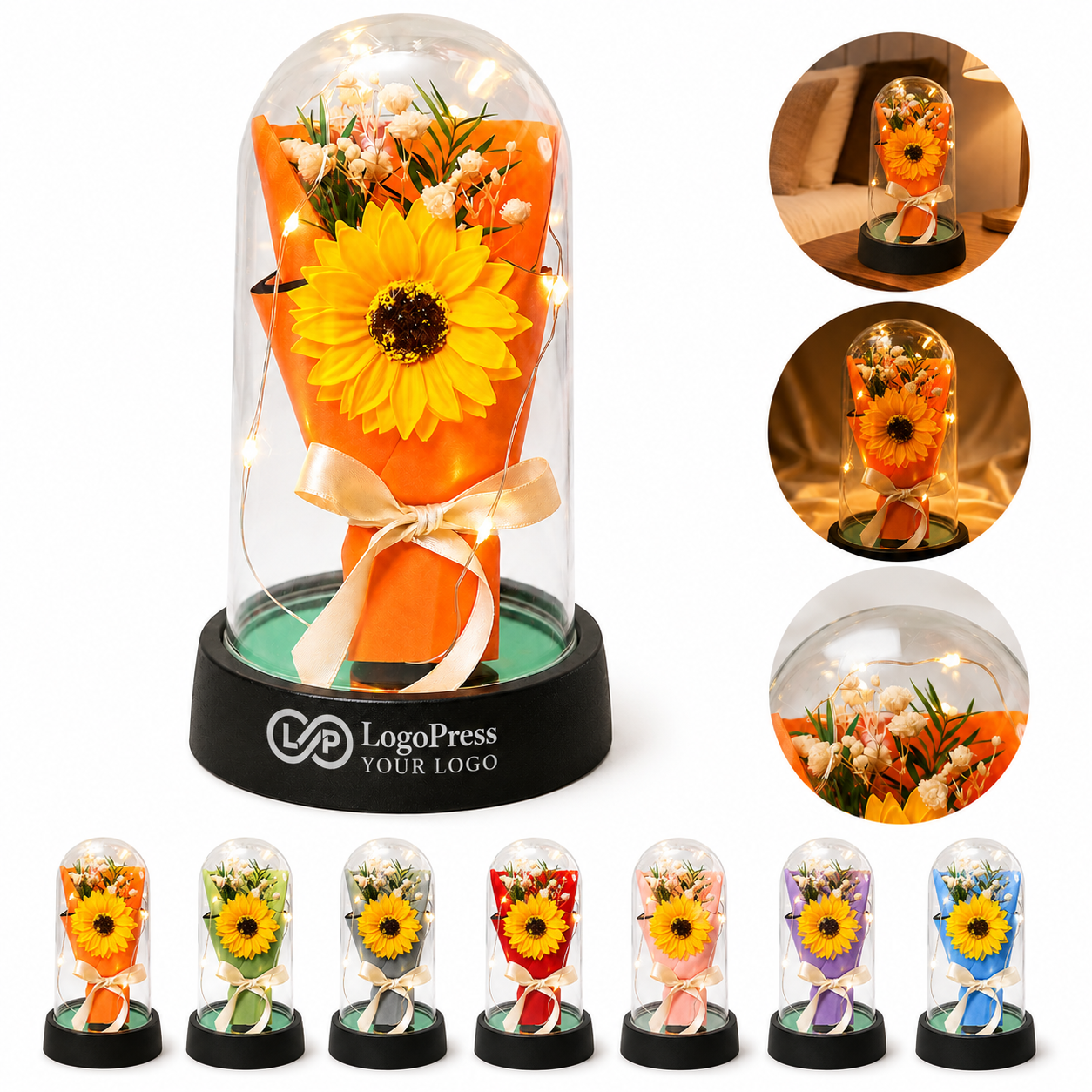 Eternal Sunflower Acrylic Dome with LED Light Birthday Wedding Gift