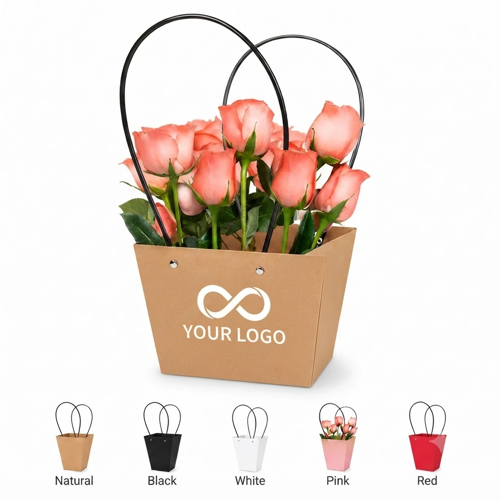 Wedding kraft paper flower wrapping gift bags with handle
