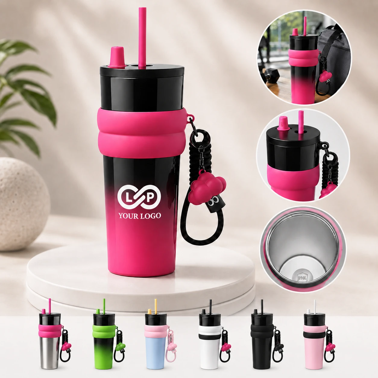 24 Oz. Stainless Steel Insulated Travel Tumbler with Straw Lid Leak-Proof