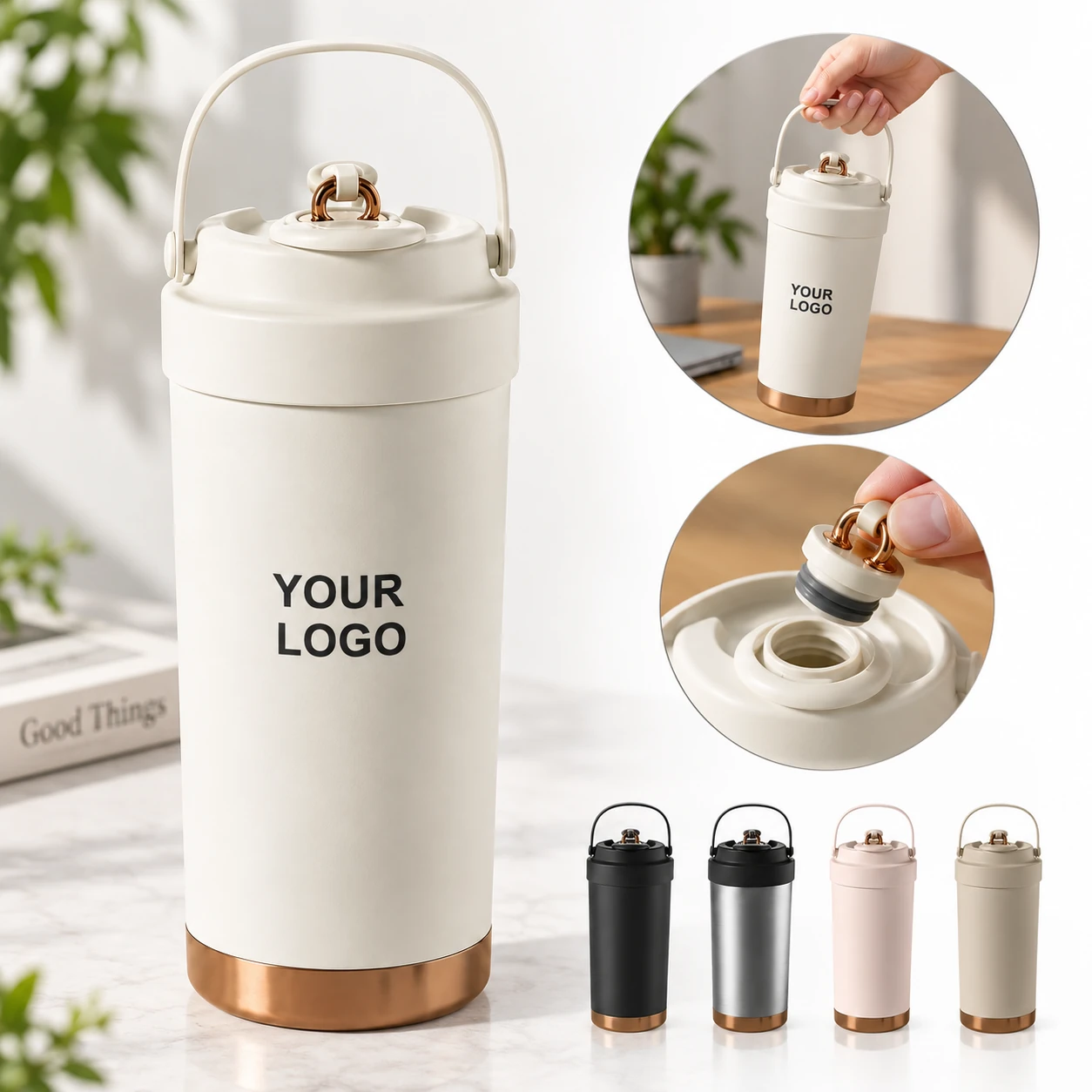 316 Stainless Steel Insulated Tumbler with Handle, Straw, Leak-Proof Lid