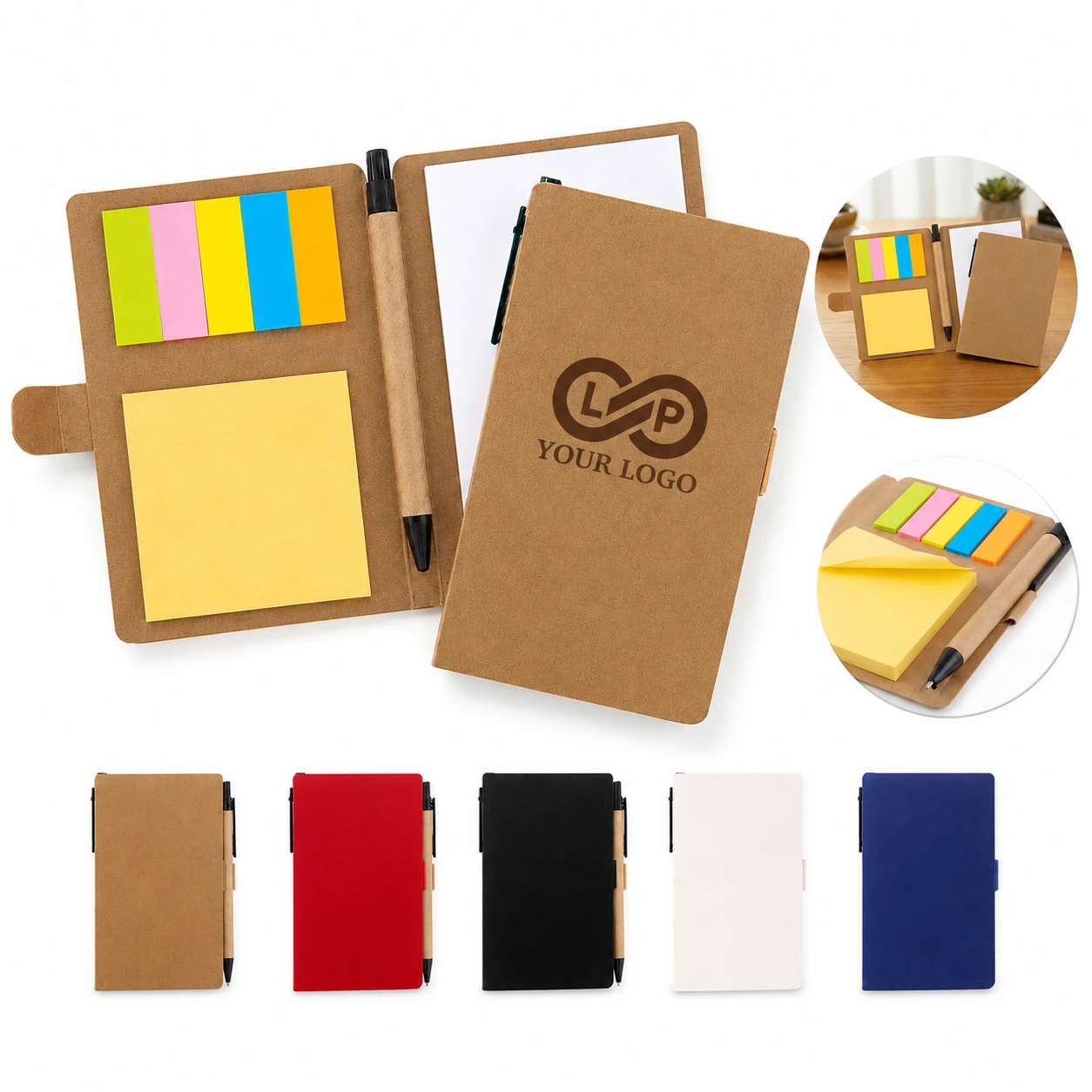 Mini Pocket Self-Stick Memo Pad with Pen, Index Tabs, Durable Office