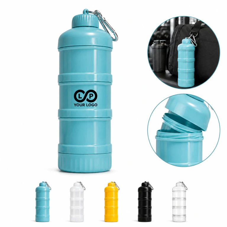 Stackable Travel Protein Powder Container with Carabiner, 4-Layer